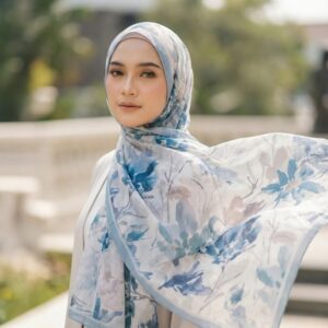 Pashmina Motif Print Series Ceruty Babydoll | Chiffon - Water Blue Orchid