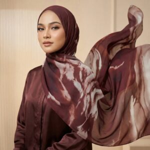 Pashmina Motif Print Series Ceruty Babydoll | Chiffon - Cordovan Cloud