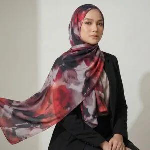 Pashmina Motif Print Series Ceruty Babydoll | Chiffon - Midnight Rouge