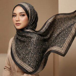 Pashmina Motif Print Series Ceruty Babydoll | Chiffon - Noir Paisley