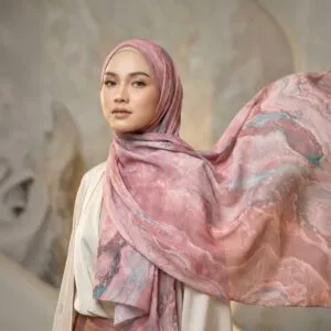 Pashmina Motif Print Series Ceruty Babydoll | Chiffon - Dusty Rose Marble