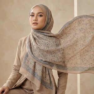 Pashmina Motif Print Series Ceruty Babydoll | Chiffon - Desert Veil