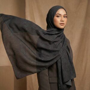 Pashmina Motif Print Series Ceruty Babydoll | Chiffon - Charcoal Mist