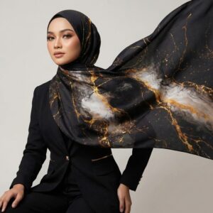 Pashmina Motif Print Series Ceruty Babydoll | Chiffon - Midnight Souvereign