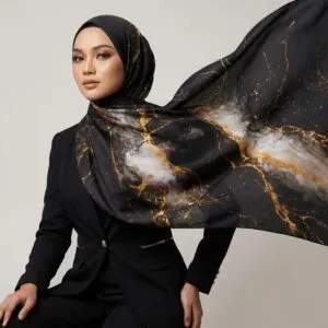 Pashmina Motif Print Series Ceruty Babydoll | Chiffon - Midnight Souvereign