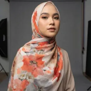 Pashmina Motif Print Series Ceruty Babydoll | Chiffon - Terracotta-Mist