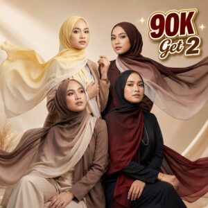Pashmina Gradasi Two Tone Ceruty Babydoll &ndash; Ombre 2 Warna, Jahit Tepi, 170 x 75 cm