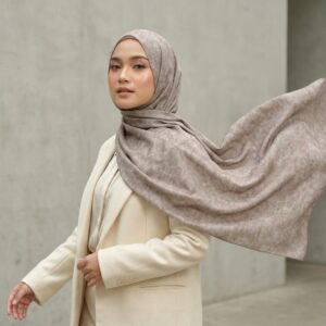 Pashmina Motif Print Series Ceruty Babydoll | Chiffon - Taupe Veil