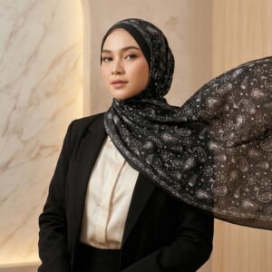 Pashmina Motif Print Series Ceruty Babydoll | Chiffon - Eclipse Paisley