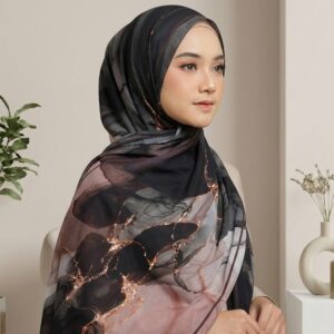 Pashmina Motif Print Series Ceruty Babydoll | Chiffon - Mauve-Mystery