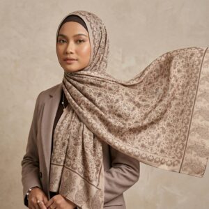 Pashmina Motif Print Series Ceruty Babydoll | Chiffon - Nude Beige Paisley