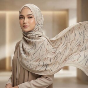 Pashmina Motif Print Series Ceruty Babydoll | Chiffon - Tranquil Leaf