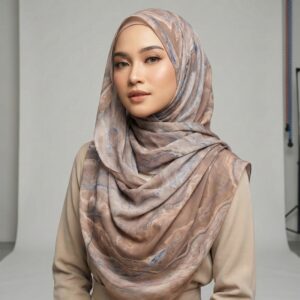 Pashmina Motif Print Series Ceruty Babydoll | Chiffon - Sapphire-Marble
