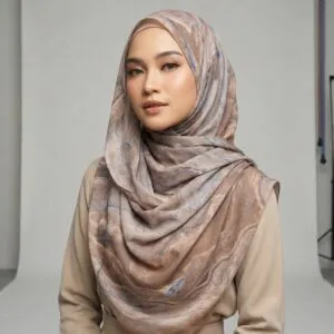 Pashmina Motif Print Series Ceruty Babydoll | Chiffon - Sapphire-Marble