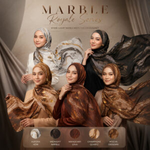 Pashmina Marble Royal Series Ceruty Babydoll Premium Motif Elegant 175 x 70 cm