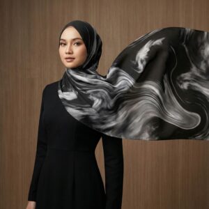 Pashmina Motif Print Series Ceruty Babydoll | Chiffon - Glacial Flow
