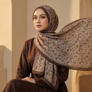 Pashmina Motif Print Series Ceruty Babydoll | Chiffon - Mocha Paisley