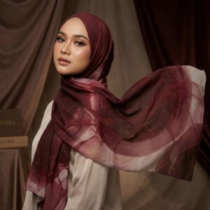 Pashmina Motif Print Series Ceruty Babydoll | Chiffon - Velvet Embers