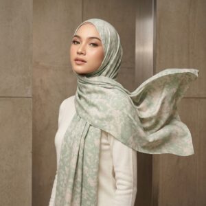 Pashmina Motif Print Series Ceruty Babydoll | Chiffon - Verdant Mist