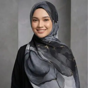 Pashmina Motif Print Series Ceruty Babydoll | Chiffon - Black-Marble-gold