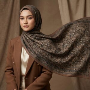 Pashmina Motif Print Series Ceruty Babydoll | Chiffon - Persian Earth