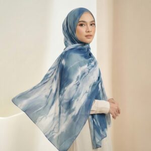 Pashmina Motif Print Series Ceruty Babydoll | Chiffon - Azure Flow
