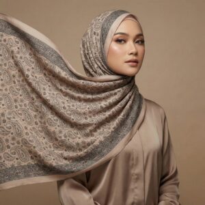 Pashmina Motif Print Series Ceruty Babydoll | Chiffon - Sandstone Veil
