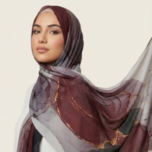 Pashmina Motif Print Series Ceruty Babydoll | Chiffon - Gilded-Maroon