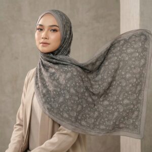 Pashmina Motif Print Series Ceruty Babydoll | Chiffon - Ashen Paisley