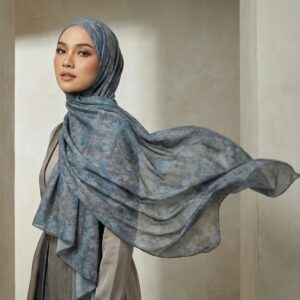 Pashmina Motif Print Series Ceruty Babydoll | Chiffon - Serene Mist