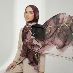 Pashmina Motif Print Series Ceruty Babydoll | Chiffon - Burgundy Luxe