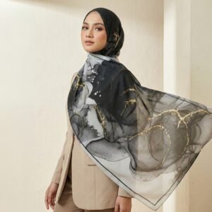 Pashmina Motif Print Series Ceruty Babydoll | Chiffon - Smoky Marble