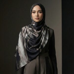 Pashmina Motif Print Series Ceruty Babydoll | Chiffon - Black Onyx