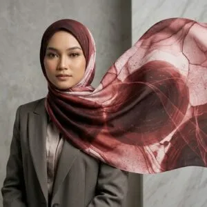 Pashmina Motif Print Series Ceruty Babydoll | Chiffon - Rose Embers