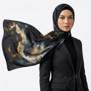 Pashmina Motif Print Series Ceruty Babydoll | Chiffon - Midnight Onyx