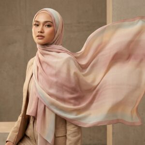 Pashmina Motif Print Series Ceruty Babydoll | Chiffon - Blush Veil