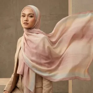Pashmina Motif Print Series Ceruty Babydoll | Chiffon - Blush Veil