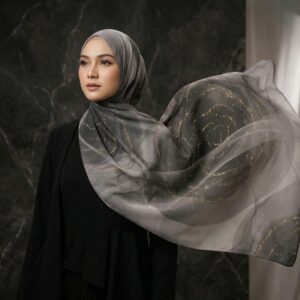 Pashmina Motif Print Series Ceruty Babydoll | Chiffon - Velvet Smoke