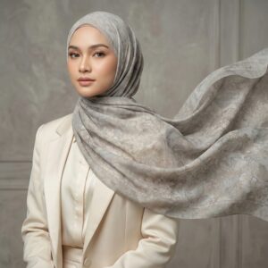 Pashmina Motif Print Series Ceruty Babydoll | Chiffon - Cotton Mist