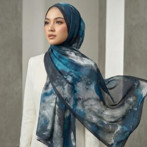 Pashmina Motif Print Series Ceruty Babydoll | Chiffon - Cloudscape
